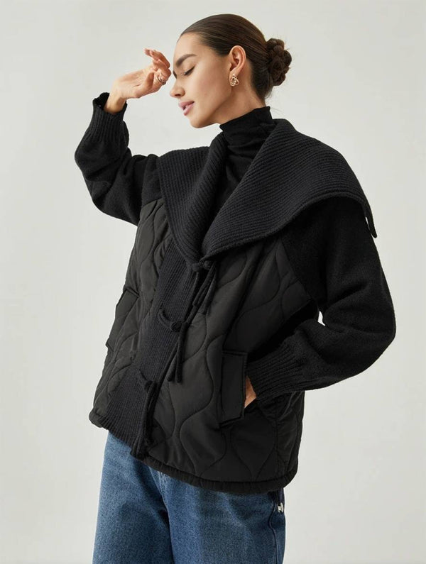 Cocolii manteau géométrique coton boutonnage poches col revers manches longues femme décontracté ample veste