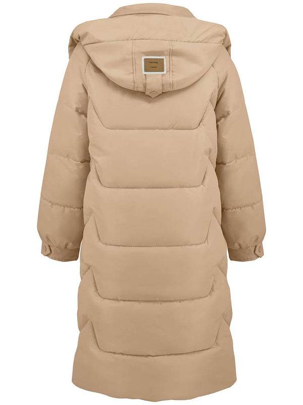 Cocolii longue manteau doudoune unicolore col montant fermeture éclair boutonnage poches femme élégant décontracté veste
