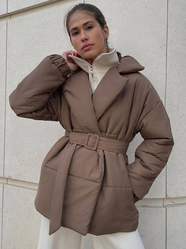 Cocolii hiver mi-longue manteau unicolore ceinture col revers manches longues femme décontract ample oversized casual