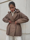 Cocolii hiver mi-longue manteau unicolore ceinture col revers manches longues femme décontract ample oversized casual