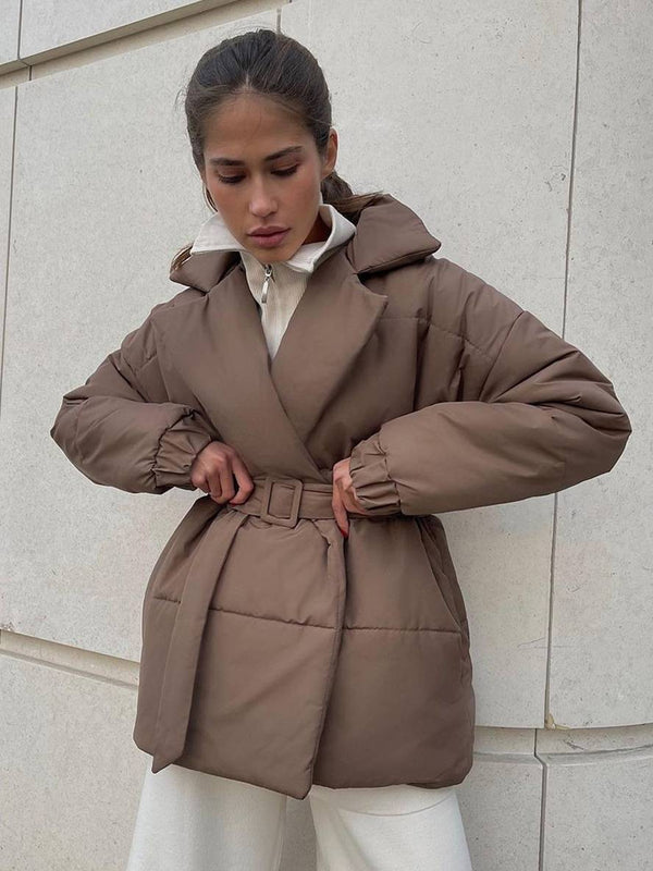 Cocolii hiver mi-longue manteau unicolore ceinture col revers manches longues femme décontract ample oversized casual