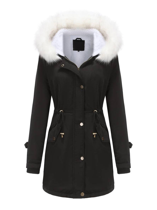 Cocolii mi-longue parka à capuche boutonnage poches manches longues femme casual décontracté blouson