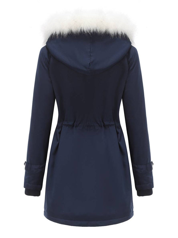 Cocolii mi-longue parka à capuche boutonnage poches manches longues femme casual décontracté blouson