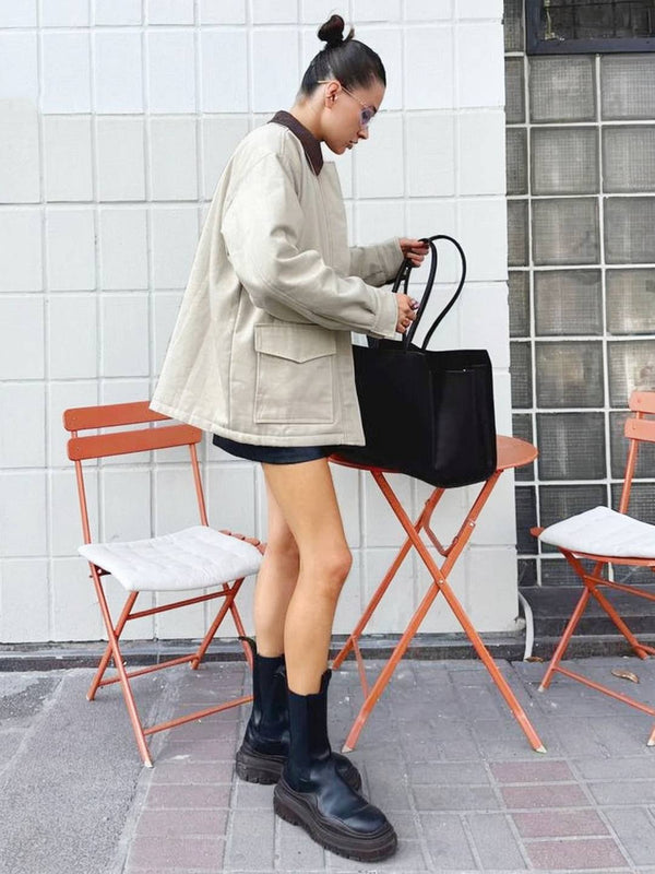 Cocolii parka femme col revers fermeture éclair poches manches longues vintage décontracté automne hiver manteau
