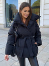 Cocolii mi-longue doudoune femme ceinturée en coton manteau d'hiver matelassé chaud à montant décontracté oversized veste