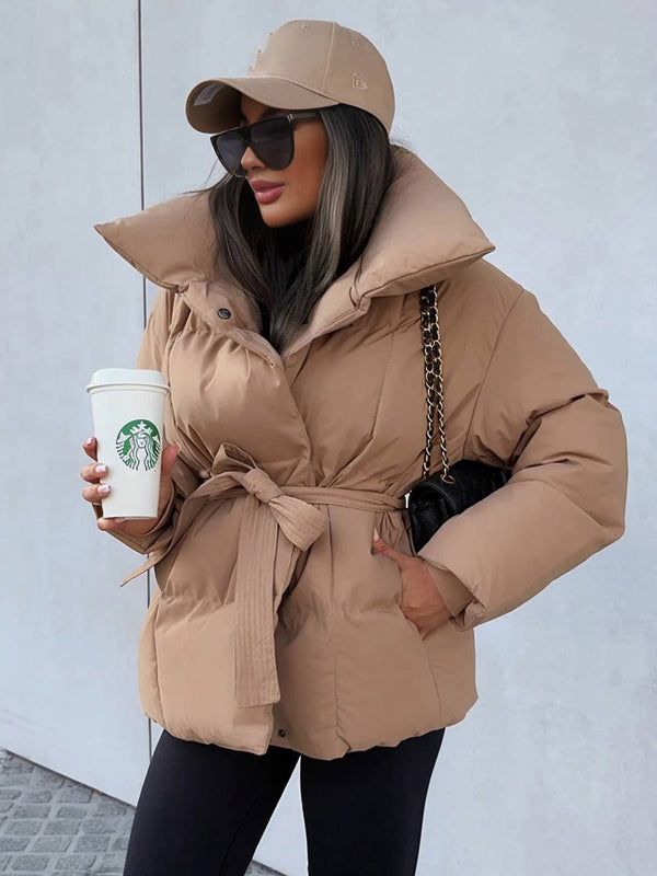 Cocolii mi-longue doudoune femme ceinturée en coton manteau d'hiver matelassé chaud à montant décontracté oversized veste