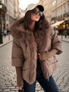 Cocolii parka doudoune femme à capuche et bordure fausse fourrure fermeture éclair décontracté oversized hiver veste