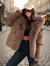 Cocolii parka doudoune femme à capuche et bordure fausse fourrure fermeture éclair décontracté oversized hiver veste