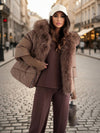 Cocolii parka doudoune femme à capuche et bordure fausse fourrure fermeture éclair décontracté oversized hiver veste