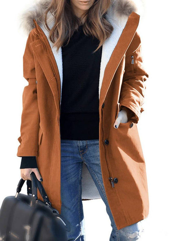 Cocolii mi-longue hiver manteau parka à capuche poches fermeture éclair fausse fourrure col femme ample oversized décontracté veste