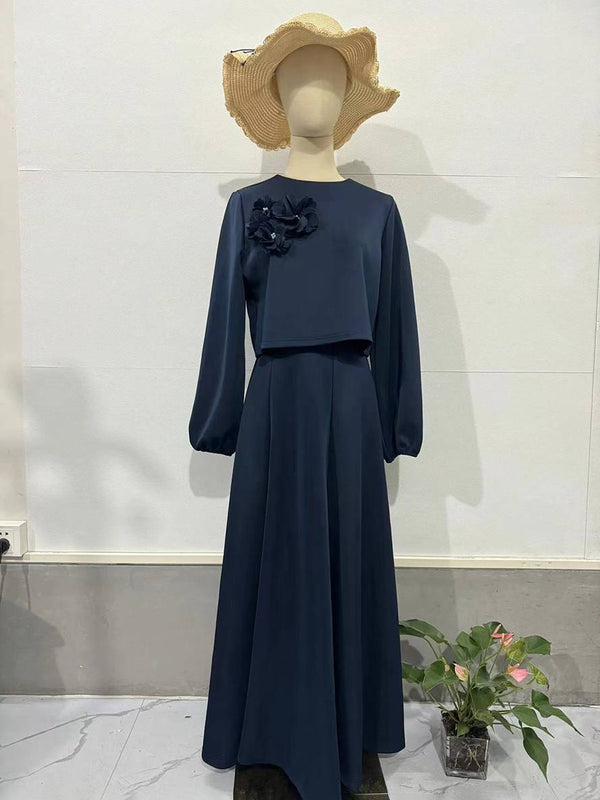 Cocolii ensemble élégant deux pièces pour femmes haut court à manches lanternes et jupe trapèze deux pièces robe