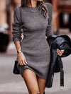 Cocolii pull mini robe moulante col rond manches longues femme casual élégant mode décontracté huats automne