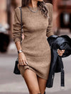 Cocolii pull mini robe moulante col rond manches longues femme casual élégant mode décontracté huats automne