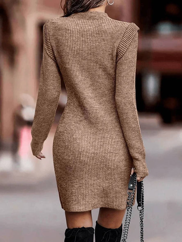 Cocolii pull mini robe moulante col rond manches longues femme casual élégant mode décontracté huats automne