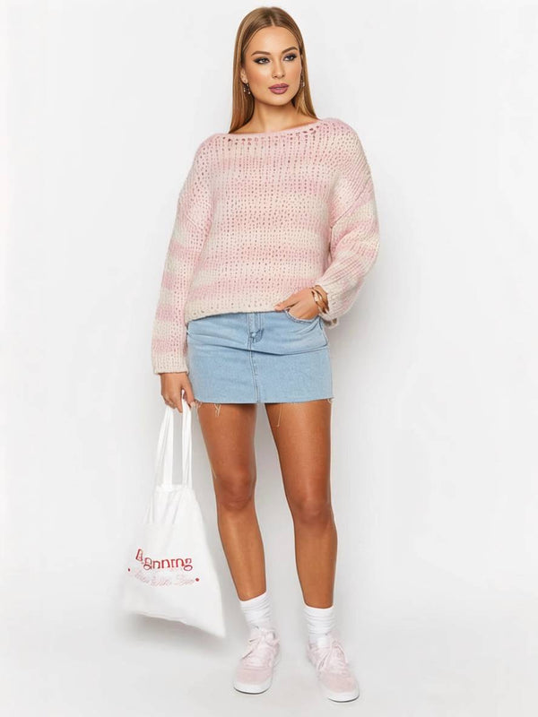 Cocolii pull rayé une épaule col bateau manches longues femme élégant décontracté ample casual