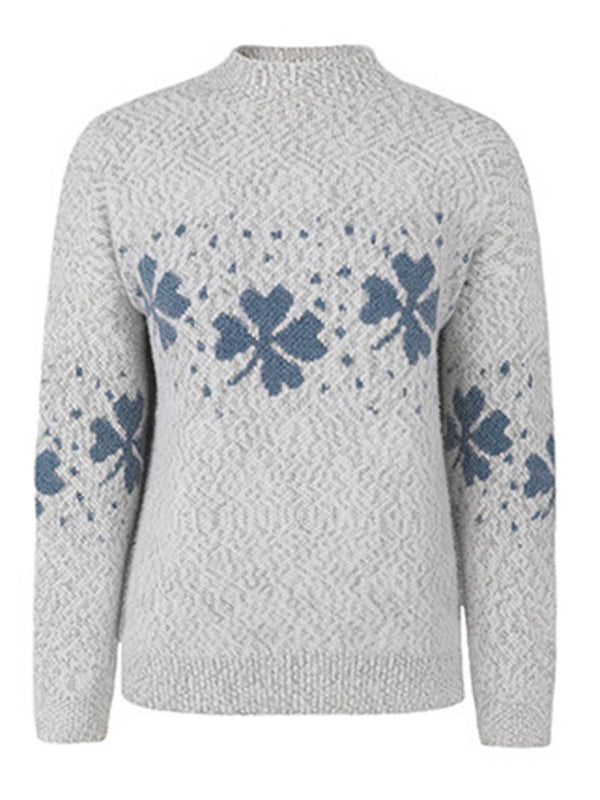 Cocolii noël pull imprimé neige motif col montant manches longues femme élégant décontracté casual