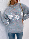 Cocolii noël pull imprimé neige motif col montant manches longues femme élégant décontracté casual
