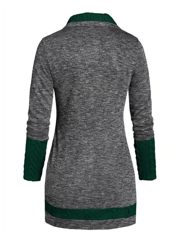 Cocolii pull irrégulière couleur bloc boutonnage manches longues femme élégant décontracté mode casual