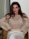 Cocolii pull en tricot femme brillante paillette col rond manches longues élégant décontracté oversized hauts