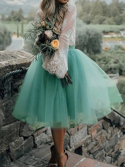 Cocolii mi-longue jupe plissé bouffante tutu en tulle élégant femme vert d'eau