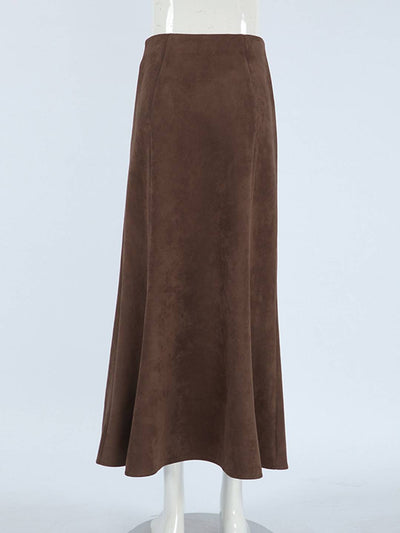 Cocolii longue jupe femme en daim synthétique jupe maxi évasée taille haute style rétro élégant pour automne hiver