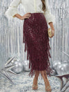 Cocolii longue jupe moulante à frange et brillante paillette femme élégant mode vintage de soirée mariage et fêtes