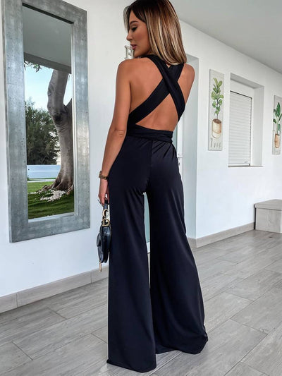 Cocolii combinaison pantalon large bandage croisé dos nu élégant femme de mariage