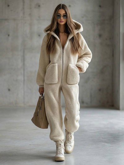 Cocolii combinaisons femme polaire teddy à capuche fermeture éclair manches longues hiver chaud grenouillère pyjama