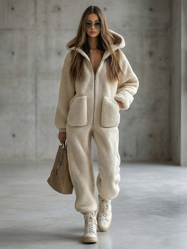 Cocolii combinaisons femme polaire teddy à capuche fermeture éclair manches longues hiver chaud grenouillère pyjama