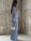 Cocolii combinaisons femme en jean v-cou manches évasées manches longues pantalon flare évasé décontracté vintage