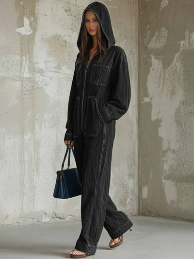 Cocolii combinaisons en jean femme à capuche poches manches longues pantalon larges jambes évasé décontracté streetwear