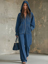 Cocolii combinaisons en jean femme à capuche poches manches longues pantalon larges jambes évasé décontracté streetwear