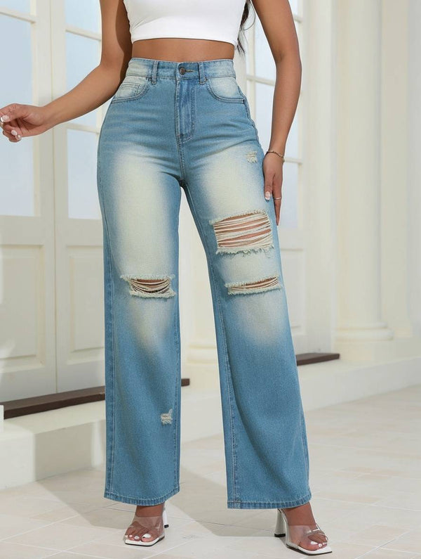 Cocolii jeans droit coton taille haute femme élégant vintage