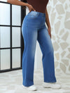 Cocolii jeans larges jambes évasé droit femme élégant vintage décontracté mode casual