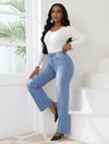 Cocolii jeans larges jambes évasé droit femme élégant vintage décontracté mode casual