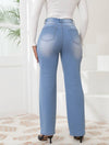 Cocolii jeans larges jambes évasé droit femme élégant vintage décontracté mode casual