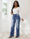 Cocolii jeans larges jambes évasé taille haute femme élégant décontracté mode casual