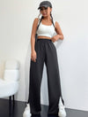 Cocolii pantalon larges jambes évasé fendu le côté taille haute femme casual ample décontracté