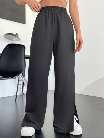 Cocolii pantalon larges jambes évasé fendu le côté taille haute femme casual ample décontracté