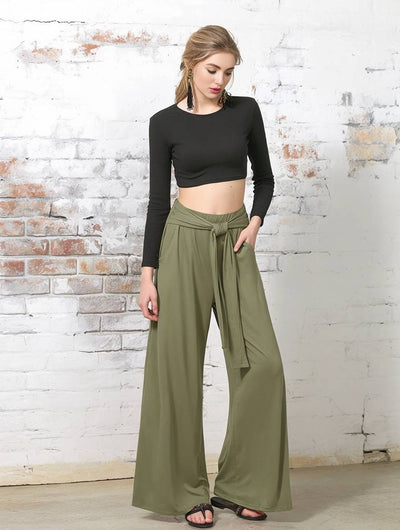 Cocolii pantalon larges jambes évasé unicolore femme élégant décontracté mode casual