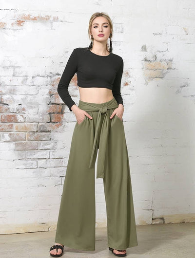 Cocolii pantalon larges jambes évasé unicolore femme élégant décontracté mode casual