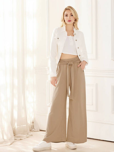 Cocolii pantalon larges jambes évasé unicolore femme élégant décontracté mode casual