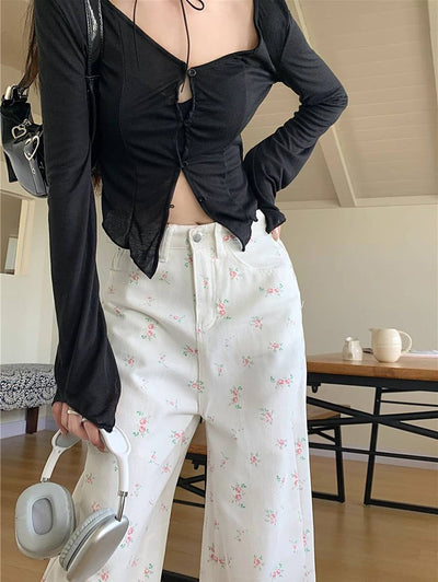 Cocolii pantalon larges jambes évasé taille haute femme élégant décontracté casual