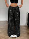 Cocolii pantalons larges jambes évasé femme brillante paillette taille élastique décontracté pour soirée noël