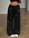 Cocolii pantalons larges jambes évasé femme brillante paillette taille élastique décontracté pour soirée noël