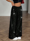 Cocolii pantalons larges jambes évasé femme brillante paillette taille élastique décontracté pour soirée noël
