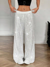 Cocolii pantalons larges jambes évasé femme brillante paillette taille élastique décontracté pour soirée noël