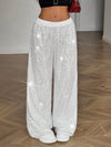 Cocolii pantalons larges jambes évasé femme brillante paillette taille élastique décontracté pour soirée noël
