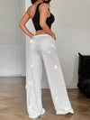 Cocolii pantalons larges jambes évasé femme brillante paillette taille élastique décontracté pour soirée noël