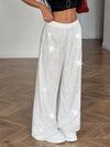 Cocolii pantalons larges jambes évasé femme brillante paillette taille élastique décontracté pour soirée noël